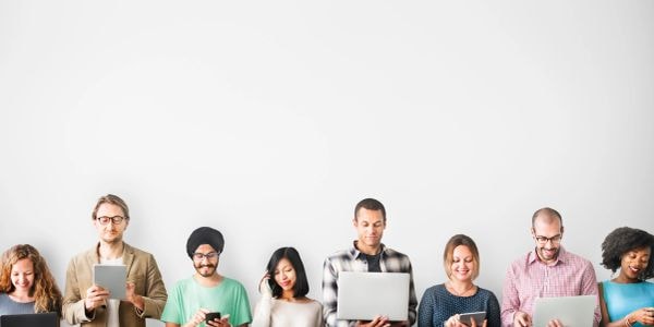 Diverse team of professionals working together